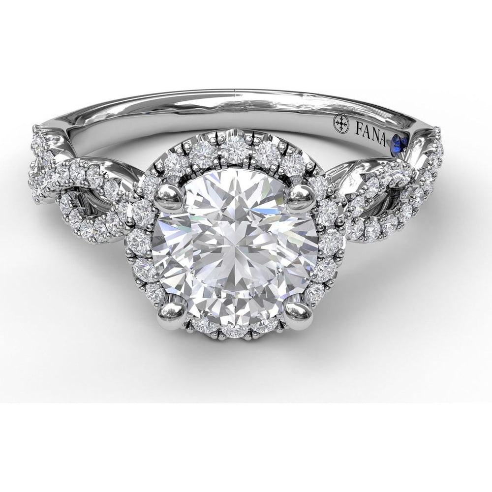 Round Halo Engagement Ring Setting with Twisted Pavé Split Shank by Fana - 0.39 Carat Total Diamond Weight