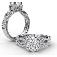 Round Halo Engagement Ring Setting with Twisted Pavé Split Shank by Fana - 0.39 Carat Total Diamond Weight