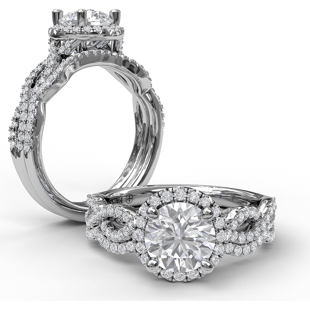 Round Halo Engagement Ring Setting with Twisted Pavé Split Shank by Fana - 0.39 Carat Total Diamond Weight