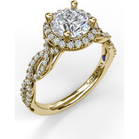 Round Halo Engagement Ring Setting with Twisted Pavé Split Shank by Fana - 0.39 Carat Total Diamond Weight