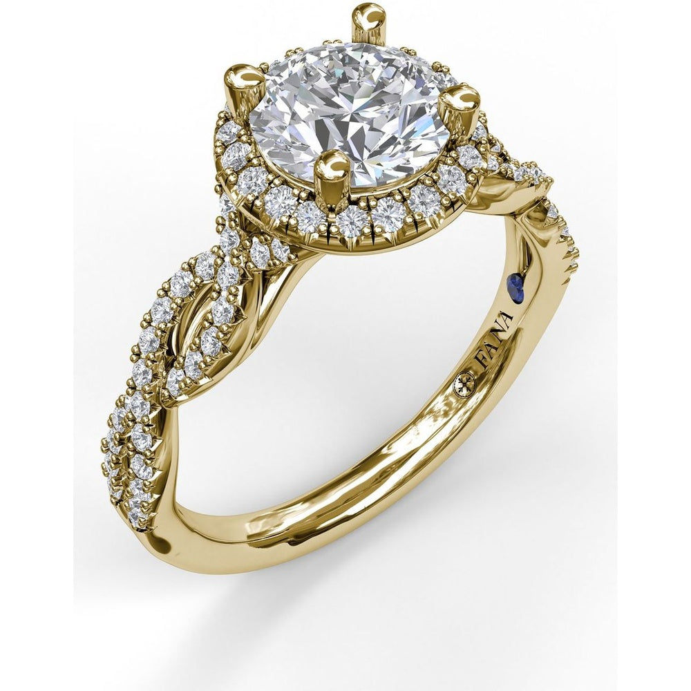 Round Halo Engagement Ring Setting with Twisted Pavé Split Shank by Fana - 0.39 Carat Total Diamond Weight