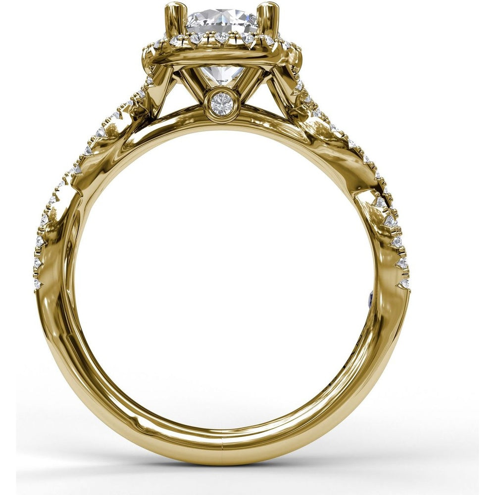 Round Halo Engagement Ring Setting with Twisted Pavé Split Shank by Fana - 0.39 Carat Total Diamond Weight