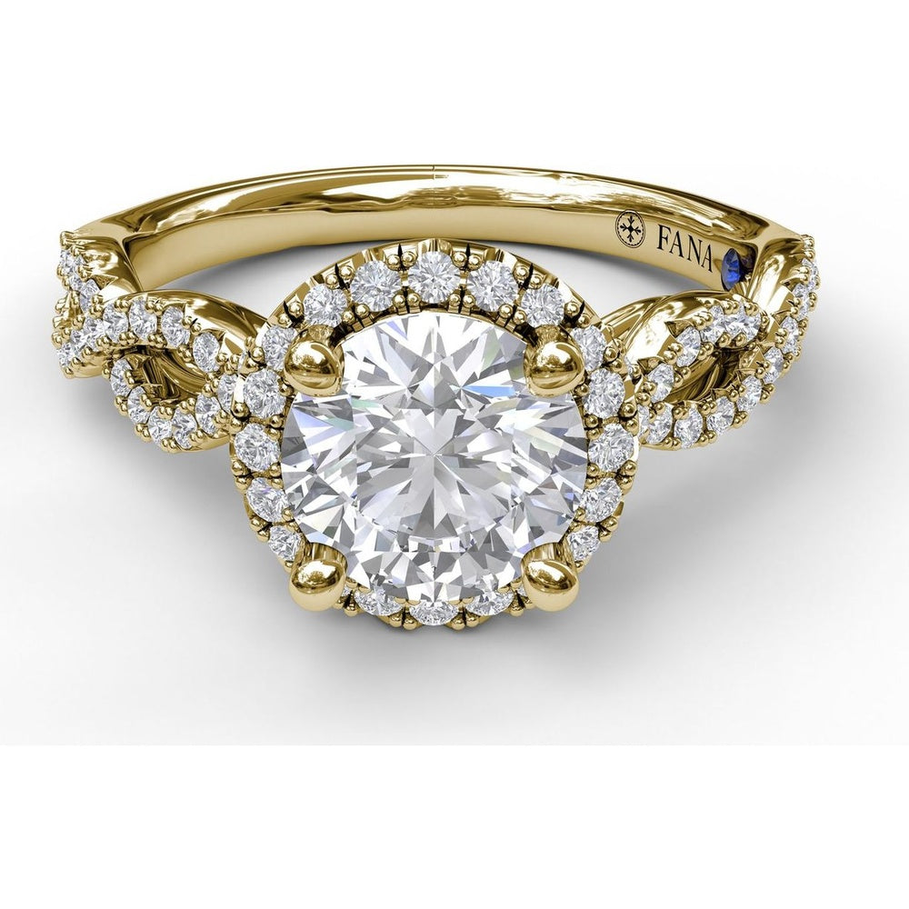 Round Halo Engagement Ring Setting with Twisted Pavé Split Shank by Fana - 0.39 Carat Total Diamond Weight