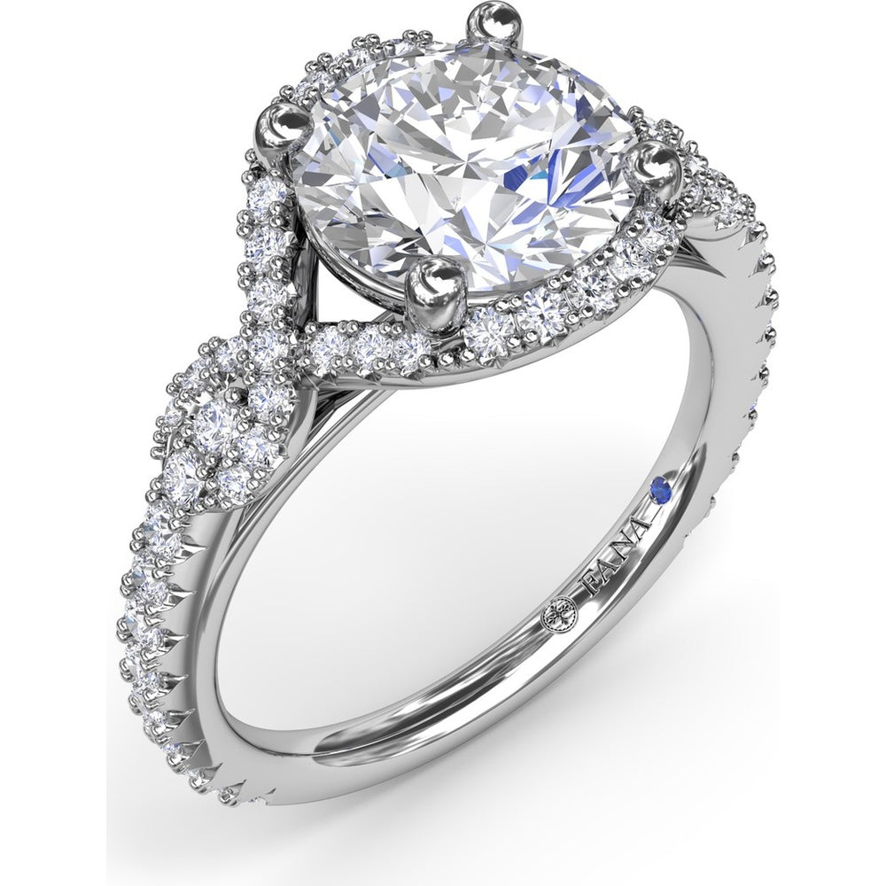 Round Love Knot Engagement Ring Setting with Pavé Diamond Halo and Split Shank by Fana - 0.57 Carat Total Diamond Weight