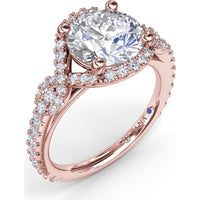 Round Love Knot Engagement Ring Setting with Pavé Diamond Halo and Split Shank by Fana - 0.57 Carat Total Diamond Weight
