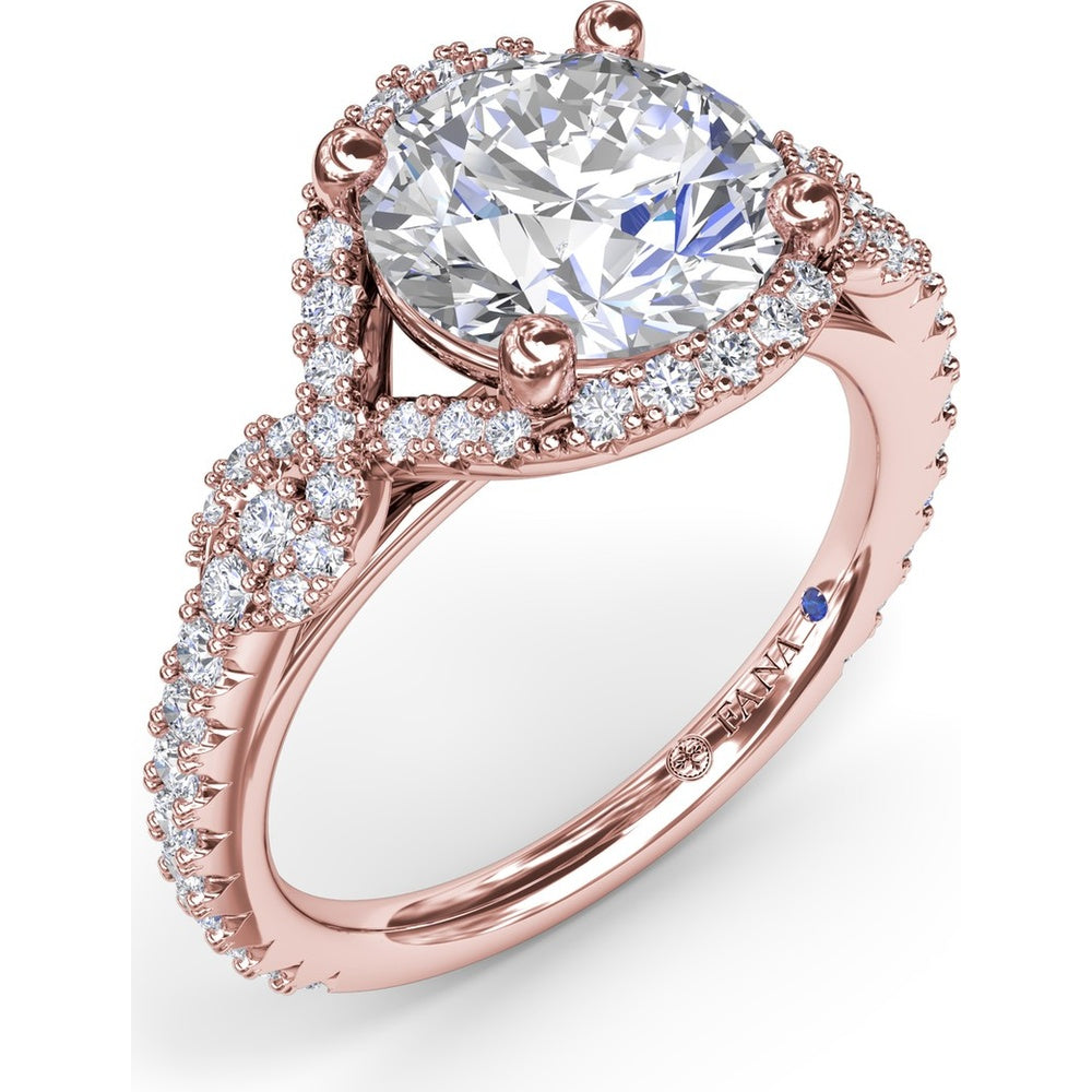 Round Love Knot Engagement Ring Setting with Pavé Diamond Halo and Split Shank by Fana - 0.57 Carat Total Diamond Weight