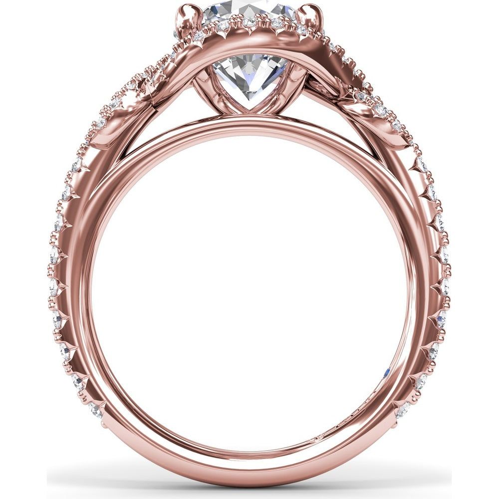 Round Love Knot Engagement Ring Setting with Pavé Diamond Halo and Split Shank by Fana - 0.57 Carat Total Diamond Weight