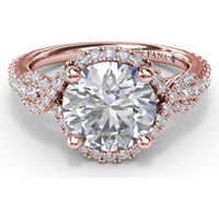 Round Love Knot Engagement Ring Setting with Pavé Diamond Halo and Split Shank by Fana - 0.57 Carat Total Diamond Weight