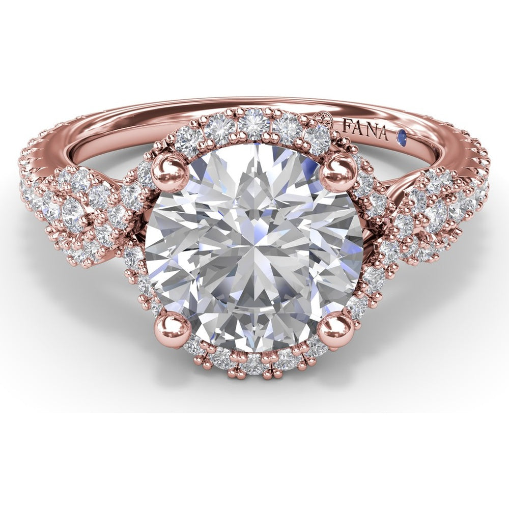 Round Love Knot Engagement Ring Setting with Pavé Diamond Halo and Split Shank by Fana - 0.57 Carat Total Diamond Weight