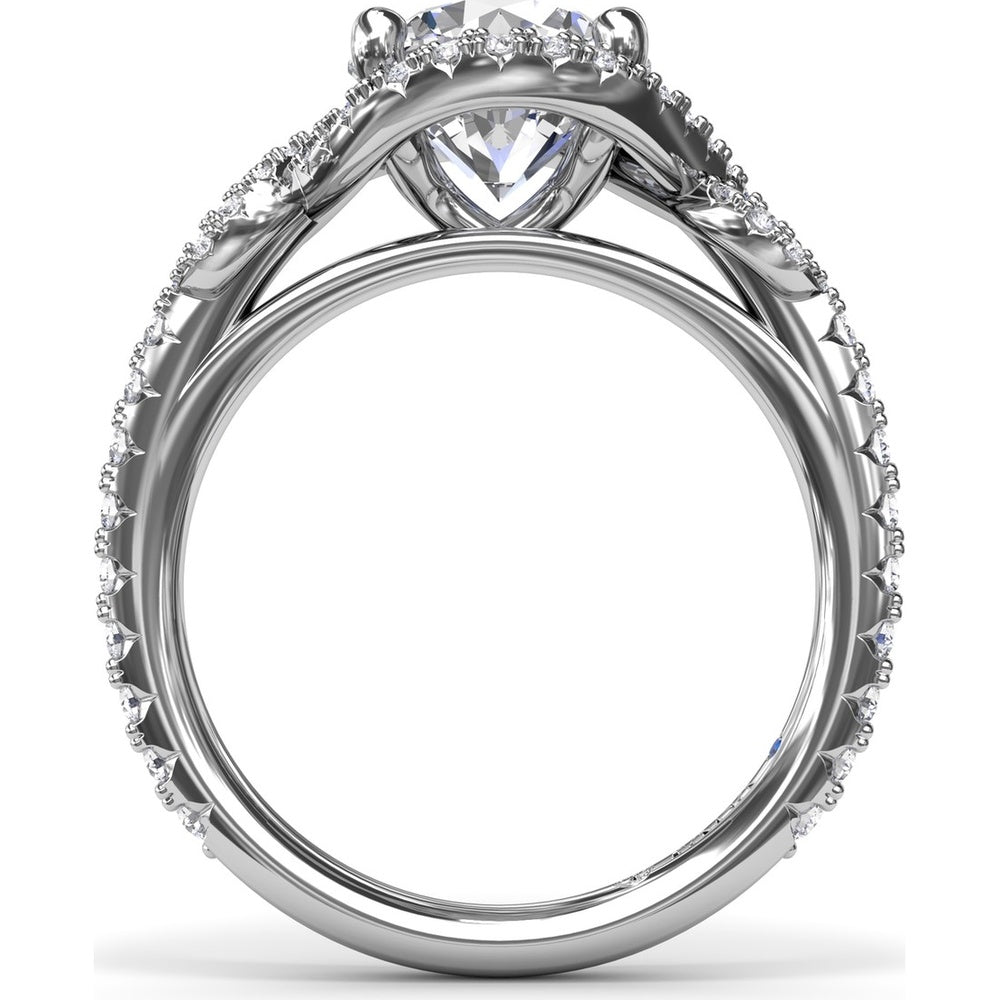 Round Love Knot Engagement Ring Setting with Pavé Diamond Halo and Split Shank by Fana - 0.57 Carat Total Diamond Weight