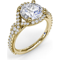 Round Love Knot Engagement Ring Setting with Pavé Diamond Halo and Split Shank by Fana - 0.57 Carat Total Diamond Weight
