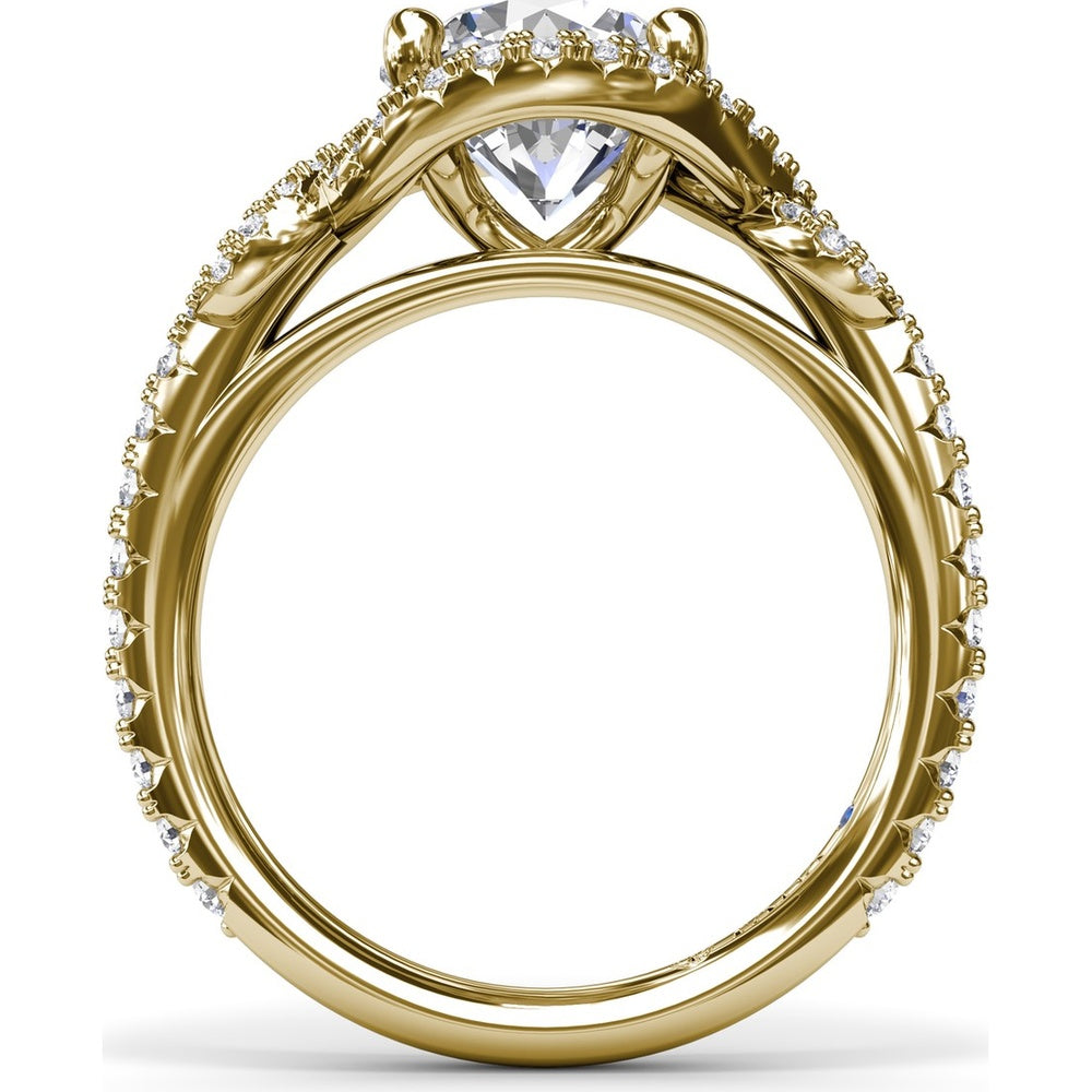 Round Love Knot Engagement Ring Setting with Pavé Diamond Halo and Split Shank by Fana - 0.57 Carat Total Diamond Weight