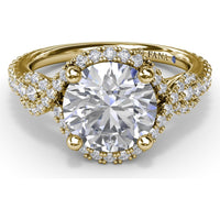 Round Love Knot Engagement Ring Setting with Pavé Diamond Halo and Split Shank by Fana - 0.57 Carat Total Diamond Weight