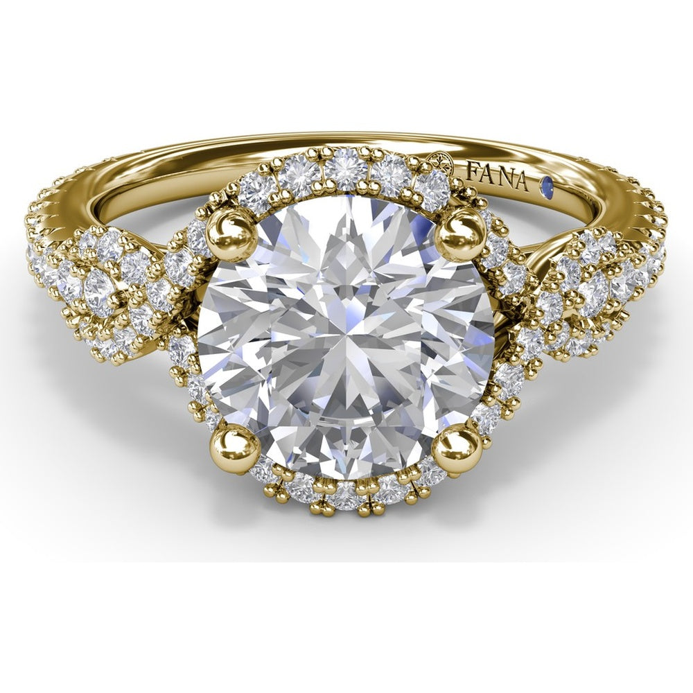 Round Love Knot Engagement Ring Setting with Pavé Diamond Halo and Split Shank by Fana - 0.57 Carat Total Diamond Weight