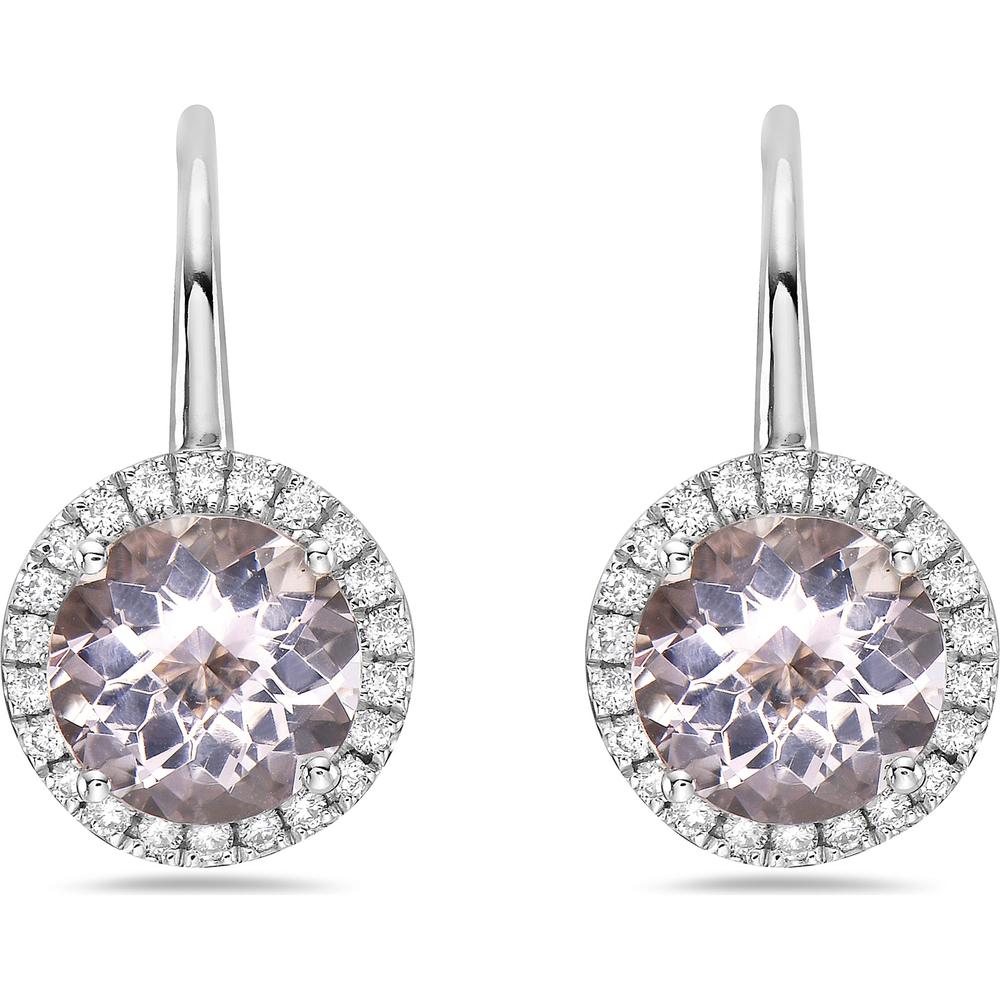 Round Morganite and Diamond Drop Earrings in 18K White Gold by Charles Krypell
