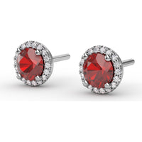 Round Ruby Stud Earrings with Diamond Halo by Fana - 1.50 Carat Total Gemstone Weight