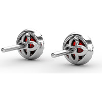 Round Ruby Stud Earrings with Diamond Halo by Fana - 1.50 Carat Total Gemstone Weight