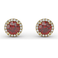 Round Ruby Stud Earrings with Diamond Halo by Fana - 1.50 Carat Total Gemstone Weight