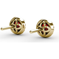 Round Ruby Stud Earrings with Diamond Halo by Fana - 1.50 Carat Total Gemstone Weight