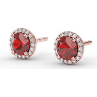 Round Ruby Stud Earrings with Diamond Halo by Fana - 1.50 Carat Total Gemstone Weight