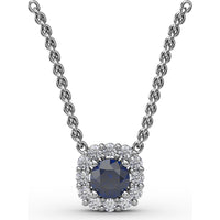 Round Sapphire and Diamond Halo Pendant by Fana - 0.42 Carat Total Gemstone Weight