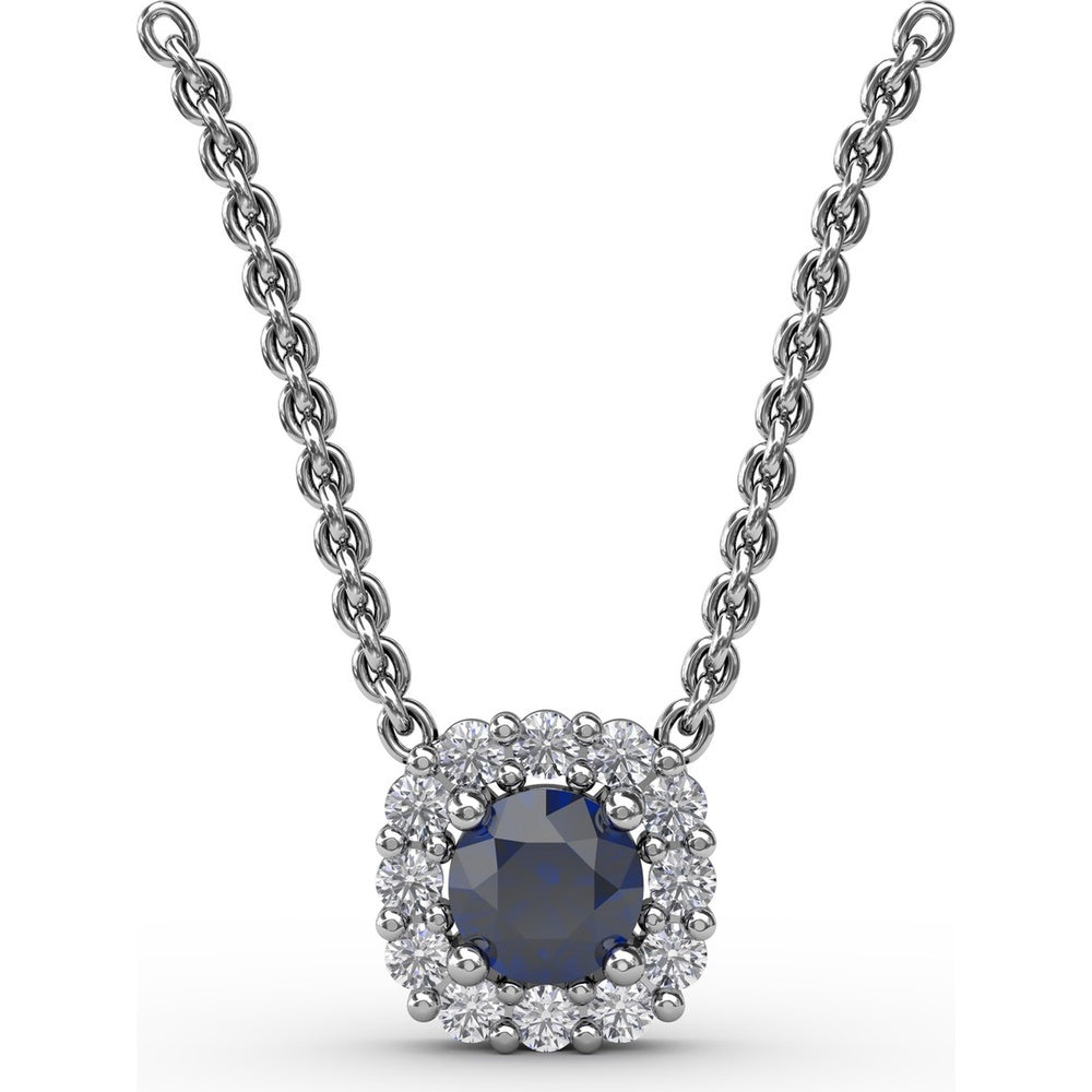 Round Sapphire and Diamond Halo Pendant by Fana - 0.42 Carat Total Gemstone Weight