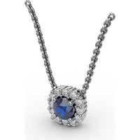 Round Sapphire and Diamond Halo Pendant by Fana - 0.42 Carat Total Gemstone Weight
