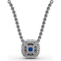 Round Sapphire and Diamond Halo Pendant by Fana - 0.42 Carat Total Gemstone Weight