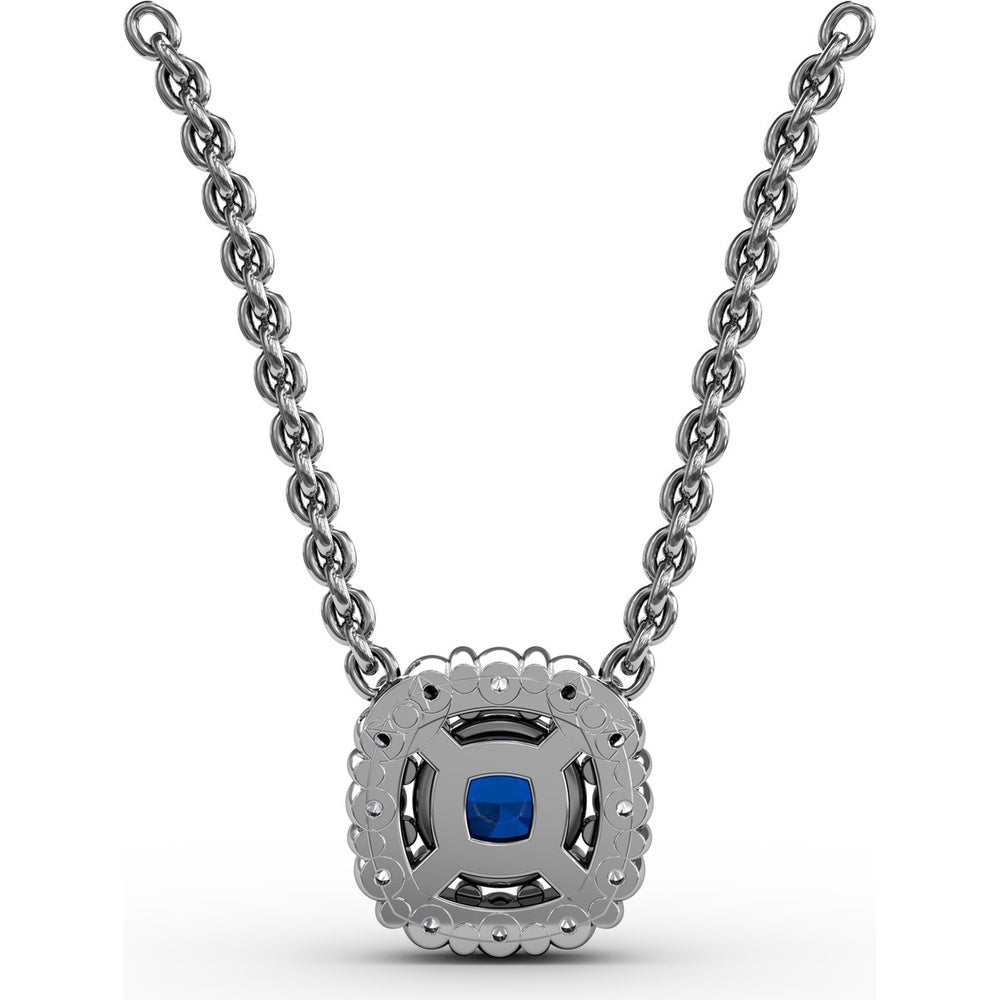 Round Sapphire and Diamond Halo Pendant by Fana - 0.42 Carat Total Gemstone Weight