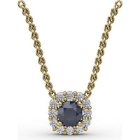 Round Sapphire and Diamond Halo Pendant by Fana - 0.42 Carat Total Gemstone Weight