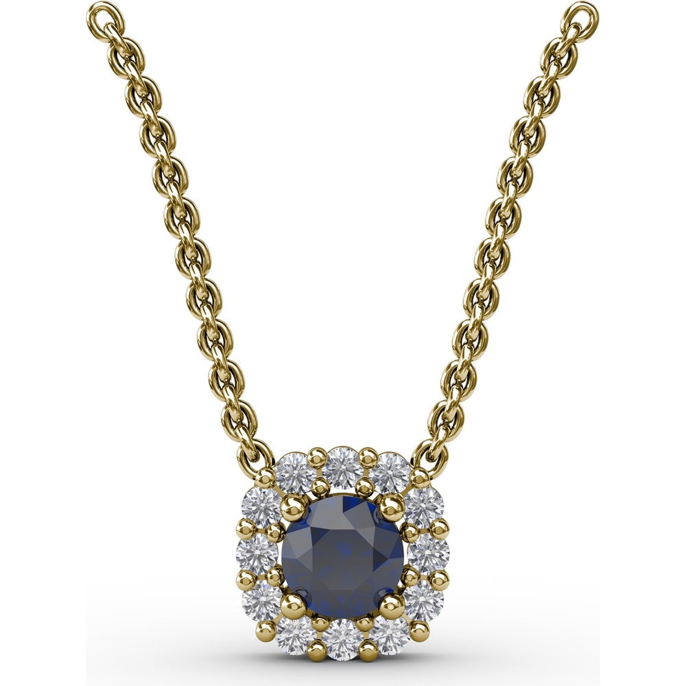 Round Sapphire and Diamond Halo Pendant by Fana - 0.42 Carat Total Gemstone Weight