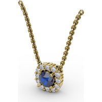 Round Sapphire and Diamond Halo Pendant by Fana - 0.42 Carat Total Gemstone Weight