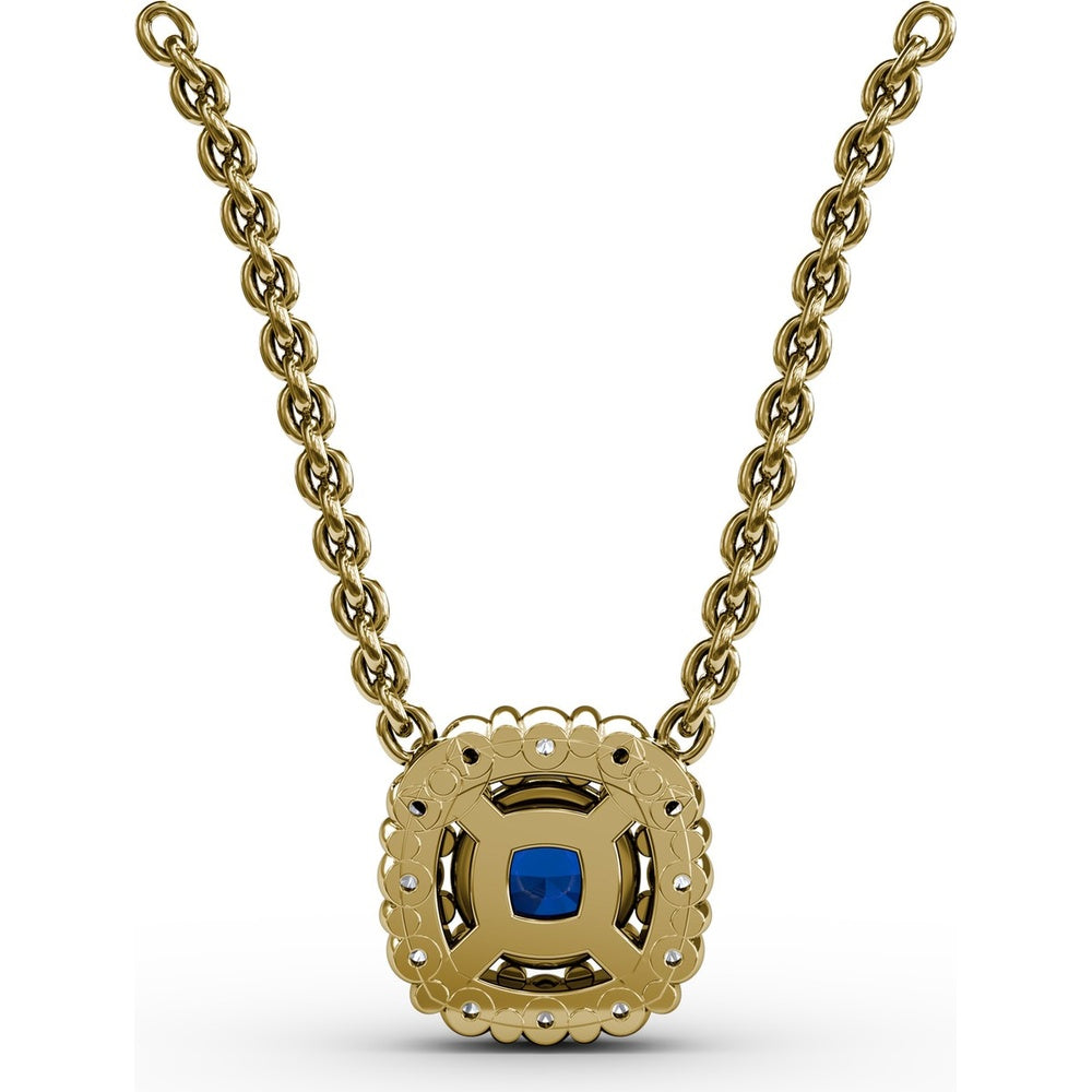 Round Sapphire and Diamond Halo Pendant by Fana - 0.42 Carat Total Gemstone Weight