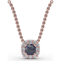 Round Sapphire and Diamond Halo Pendant by Fana - 0.42 Carat Total Gemstone Weight