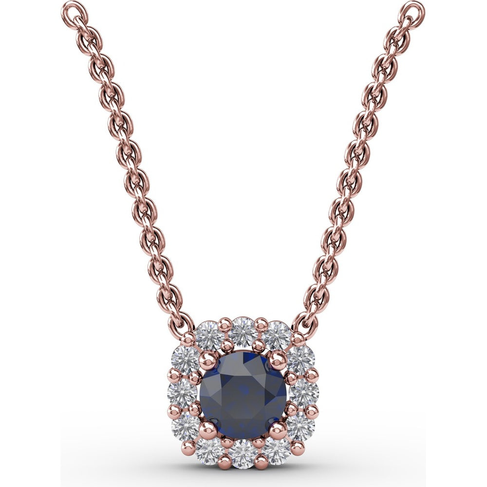 Round Sapphire and Diamond Halo Pendant by Fana - 0.42 Carat Total Gemstone Weight