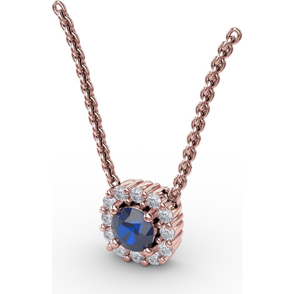 Round Sapphire and Diamond Halo Pendant by Fana - 0.42 Carat Total Gemstone Weight
