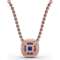 Round Sapphire and Diamond Halo Pendant by Fana - 0.42 Carat Total Gemstone Weight