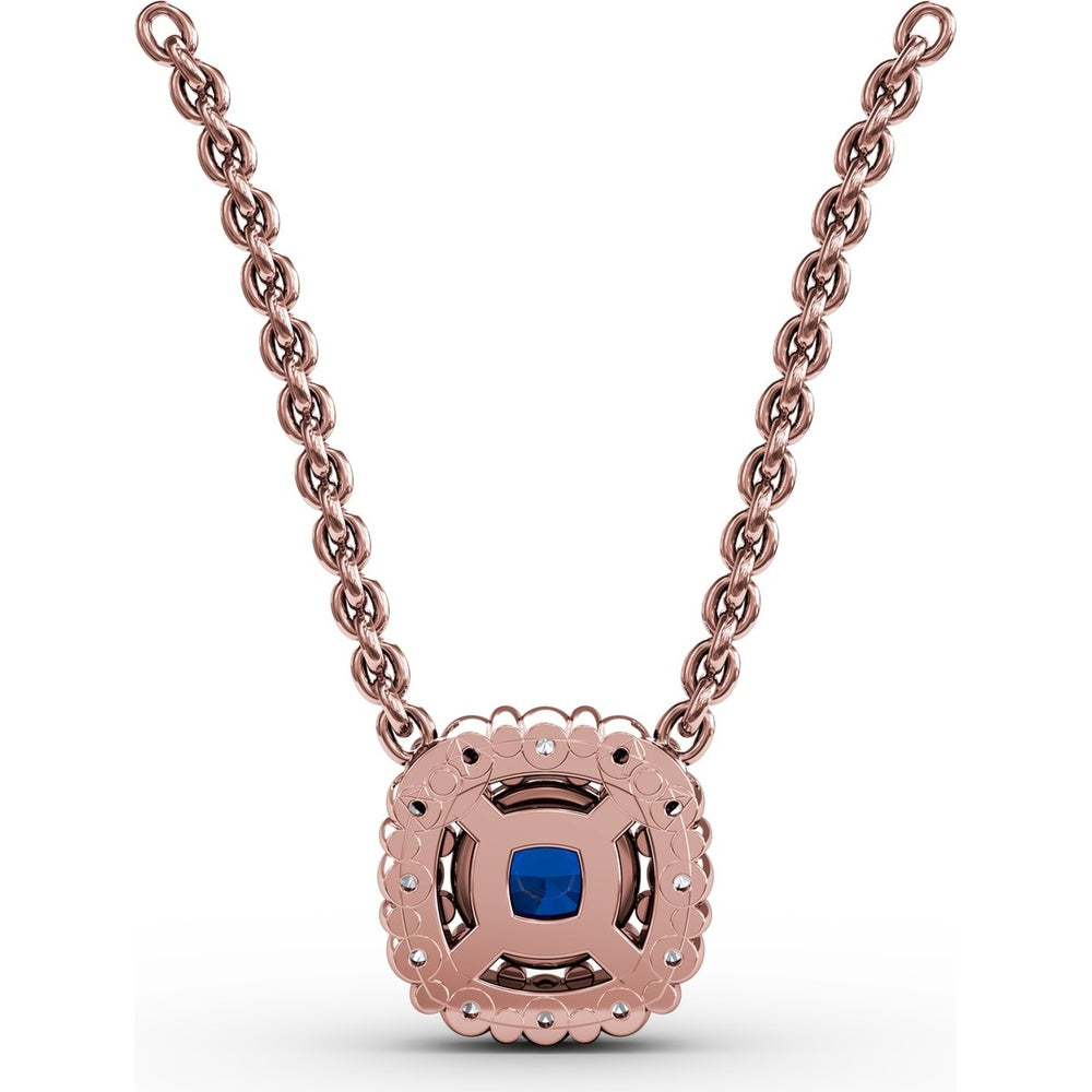 Round Sapphire and Diamond Halo Pendant by Fana - 0.42 Carat Total Gemstone Weight