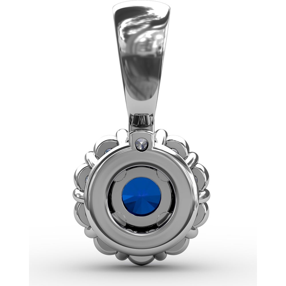Round Sapphire Halo Pendant with Pavé Diamond Bail by Fana - 0.59 Carat Total Diamond Weight