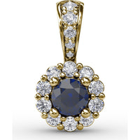Round Sapphire Halo Pendant with Pavé Diamond Bail by Fana - 0.59 Carat Total Diamond Weight