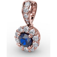 Round Sapphire Halo Pendant with Pavé Diamond Bail by Fana - 0.59 Carat Total Diamond Weight