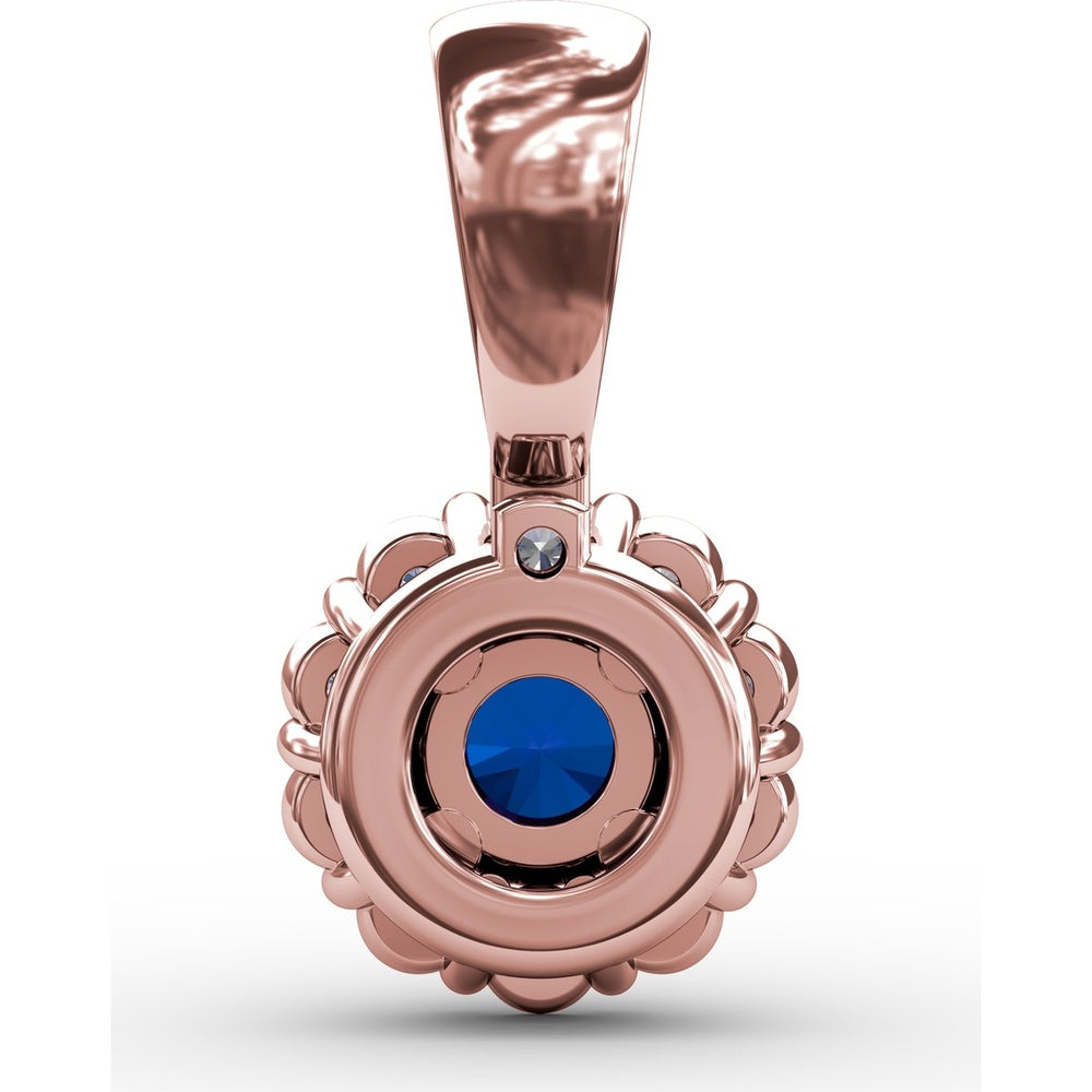 Round Sapphire Halo Pendant with Pavé Diamond Bail by Fana - 0.59 Carat Total Diamond Weight