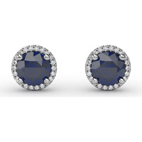 Round Sapphire Stud Earrings with Diamond Halo by Fana - 2.43 Carat Total Gemstone Weight