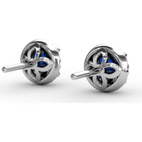 Round Sapphire Stud Earrings with Diamond Halo by Fana - 2.43 Carat Total Gemstone Weight