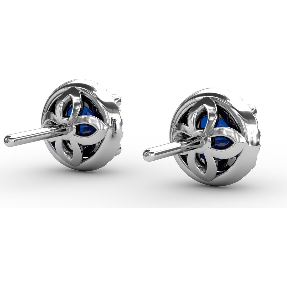 Round Sapphire Stud Earrings with Diamond Halo by Fana - 2.43 Carat Total Gemstone Weight