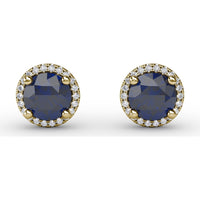Round Sapphire Stud Earrings with Diamond Halo by Fana - 2.43 Carat Total Gemstone Weight