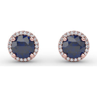 Round Sapphire Stud Earrings with Diamond Halo by Fana - 2.43 Carat Total Gemstone Weight