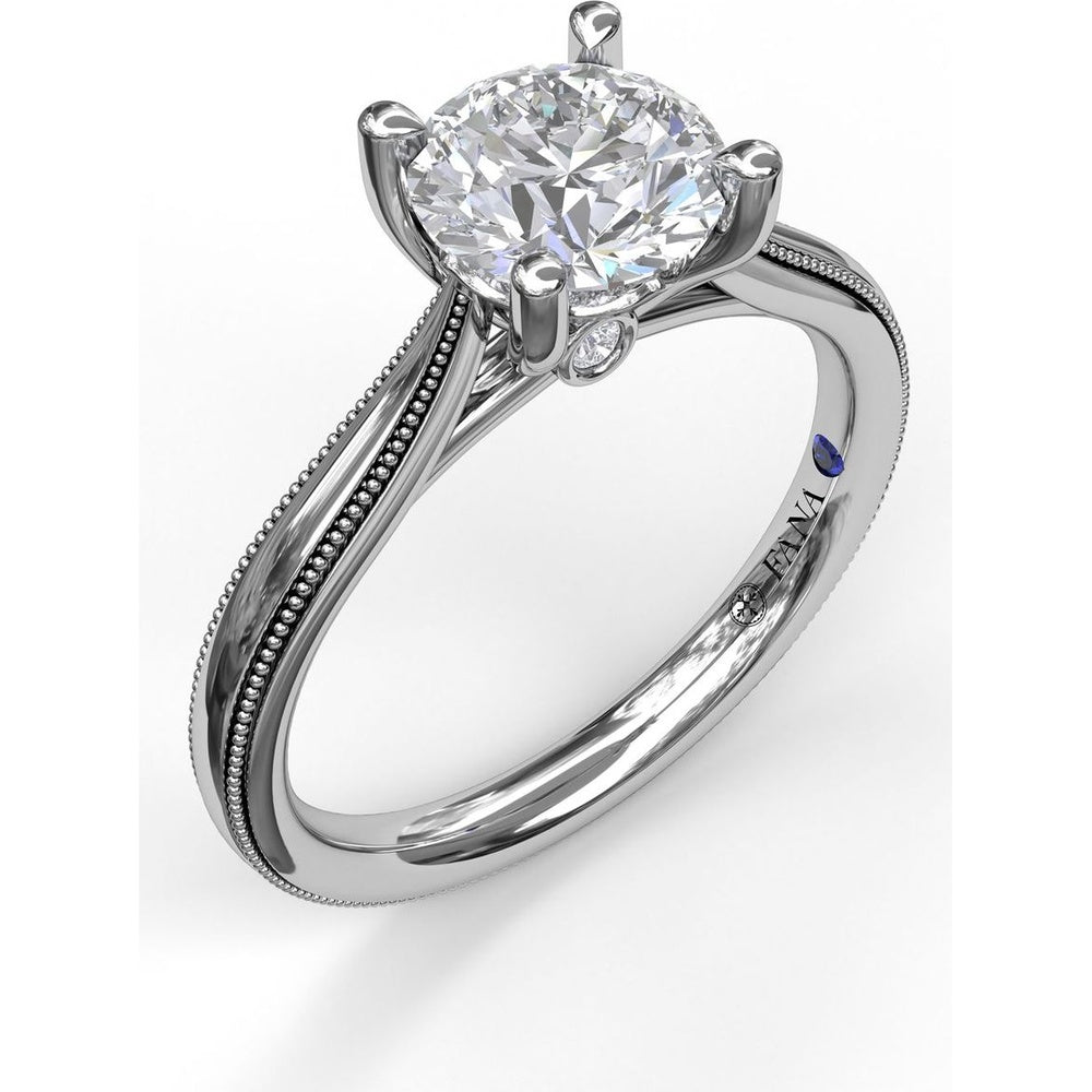 Round Solitaire Engagement Ring Setting with Milgrain-Edged Band and Accent Diamond by Fana