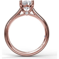 Round Solitaire Engagement Ring Setting with Milgrain-Edged Band and Accent Diamond by Fana