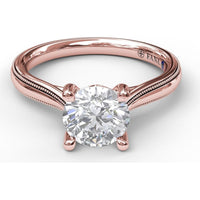 Round Solitaire Engagement Ring Setting with Milgrain-Edged Band and Accent Diamond by Fana